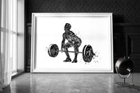 Man Weight Lifter Watercolor Print Male Boy Weightlifter Gift Art Wall Decor Gym Fitness Power Lifter Strong Dad Gift Sport Wall Art-1705 B+W