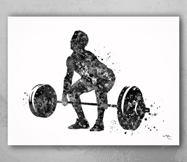 Man Weight Lifter Watercolor Print Male Boy Weightlifter Gift Art Wall Decor Gym Fitness Power Lifter Strong Dad Gift Sport Wall Art-1705 B+W
