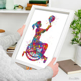 Wheelchair Basketball Girl Watercolor Print Female Woman Basketball Player Gift Wall Art Kids Gift Sports Handball Disability Gift-1773