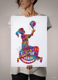 Wheelchair Basketball Girl Watercolor Print Female Woman Basketball Player Gift Wall Art Kids Gift Sports Handball Disability Gift-1773