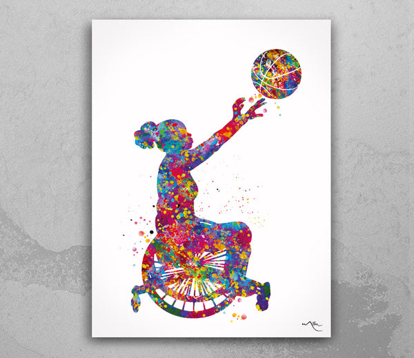 Wheelchair Basketball Girl Watercolor Print Female Woman Basketball Player Gift Wall Art Kids Gift Sports Handball Disability Gift-1772