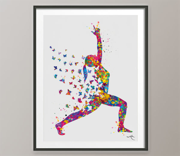 Warrior I Yoga Art Butterfly Watercolor Print Virabhadrasana I Yoga Print Yoga Yoga PoseYogi Yoga Studio Yoga Wall Decor Yoga Wall ,Art-123