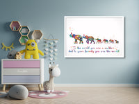 Elephant Family Mom Dad and Four Baby Watercolor Print Quote Art Wedding Gift Family Print Wall Art Home Decor Housewarming Wall Prints-1863