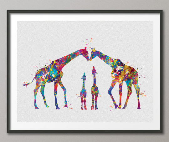 Giraffe Family Watercolor Print For Kids Nursery Decor New Family Baby Shower Wall Art Wall Decor For Kids Christmas Housewarming Gift-1434 - CocoMilla