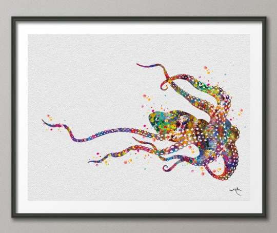 Octopus 3 Sea Life Watercolor illustrations Art Print Coastal Art Wall Art Poster Giclee Sea Side Wall Decor Art Home Decor Wall Hanging-488 - CocoMilla