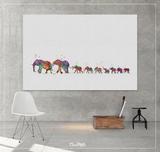 Elephant Family Mom Dad and 7 Baby Print Watercolor Painting Wedding Gift Wall Art Wall Decor Art Nursery Home Decor Wall Hanging-1285 - CocoMilla