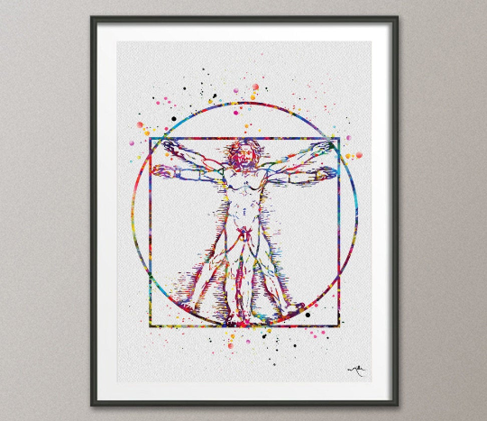 Vitruvian Man Leonardo Da Vinci Watercolor Print Human Anatomy Wall Decor Orthopedic Medical Art Decor Wall Hanging Biology Science Art-513 - CocoMilla