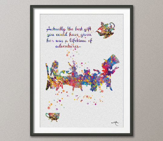 Mad Hatter Tea Party Alice in Wonderland Watercolor Print Tea Time Kitchen Art For Kids Wedding gift Wall Hanging [NO 136] - CocoMilla