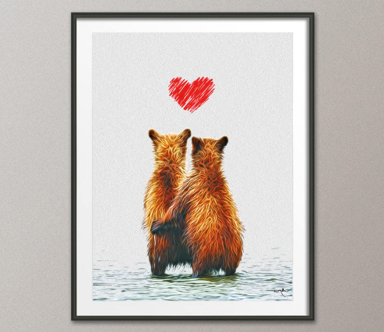 Bear Love Heart Animal Art Bears Print Wall Decor Gift idea Friendship Bear Poster Gay Bear Wall Hanging ANNIVERSARY Gift Christmas Gift-698 - CocoMilla