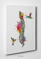 Spine Flowers and Birds Watercolor Print Spine Anatomy Medical Art Chiropractor Neurology Neurologist Physical Therapy Clinic Office-1359 - CocoMilla