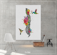Spine Flowers and Birds Watercolor Print Spine Anatomy Medical Art Chiropractor Neurology Neurologist Physical Therapy Clinic Office-1359 - CocoMilla