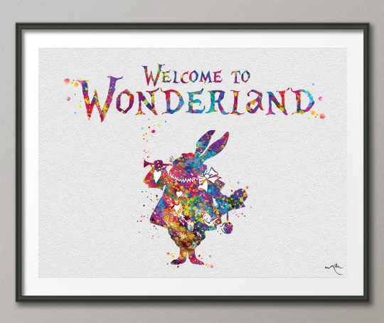 Welcome to Wonderland White Rabbit Quote Alice in Wonderland Watercolor Print Nursery Decor Party Home Decor Birthday Gift Wall Hanging-1281 - CocoMilla