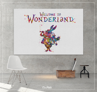 Welcome to Wonderland White Rabbit Quote Alice in Wonderland Watercolor Print Nursery Decor Party Home Decor Birthday Gift Wall Hanging-1281 - CocoMilla