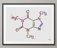Caffeine Molecule Watercolor Print Chemical Molecule Symbol Wall Art Nerd Art Science Art Biology Medical Art Chemistry Science Art Decor-89 - CocoMilla