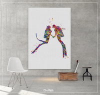 Scuba Diving Couple Watercolor Print Personalised Gift Ocean Wall Art Print Wall Art Diving Wedding Gift Valentine's Gift Wall Hanging-1393 - CocoMilla