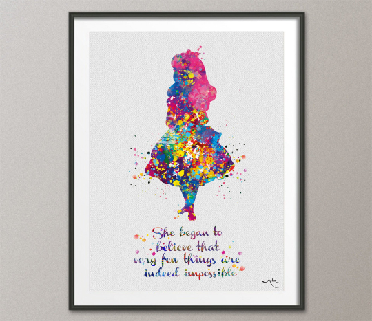 Alice in Wonderland Watercolor Print inspirational Quote Nursery Wall Art Gift Wall Decor Home Decor for Girls Baby Shower Wall Hanging-633 - CocoMilla