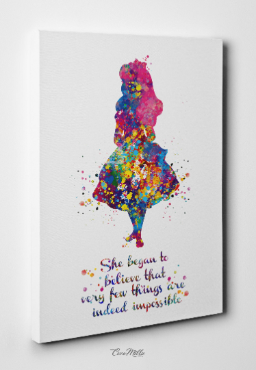 Alice in Wonderland Watercolor Print inspirational Quote Nursery Wall Art Gift Wall Decor Home Decor for Girls Baby Shower Wall Hanging-633