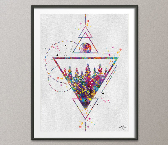 Triangle Forest Watercolor Print Housewarming Gift Wall Art Canvas Abstract Geometric Decor Minimalist Scandinavian Nordic Wall Art-657 - CocoMilla