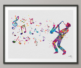 Jazz Man Music Notes Watercolor Print Musician Wall Art Poster Music Studio Saxophonist Saxophone Player Wall Decor Sax Wall Hanging-1366 - CocoMilla