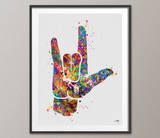 I Love You ASL American Sign Language Watercolor Print Hand Signing Deaf Diagram Love Poster Sign Language Manual Alphabet Medical Art-387 - CocoMilla