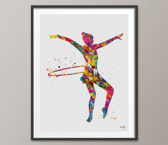 Rhythmic Gymnastics with Hoop Watercolor Print Sports Art Teen Room Decor Nursery Art Sports Gift Girls Dancer Decor Wall Art for Kids-1304 - CocoMilla