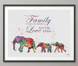 Elephant Family Mom and two Baby Family Love Quote Watercolor Print Wedding Gift Wall Art Wall Decor Art Home Decor Wall Hanging-1210 - CocoMilla