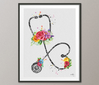 Stethoscope Floral Watercolor Print Medical Tools Wall Art Nurse Gift Medical Art Flovers Clinic Decor Gift Doctor Office Nurse Gift-1357 - CocoMilla