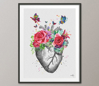 Heart Anatomy Floral Butterfly Watercolor Print Cardiology Medical Art Office Decoration Flowers Doctor Clinic Gift Nerd Wall Hanging-1353 - CocoMilla