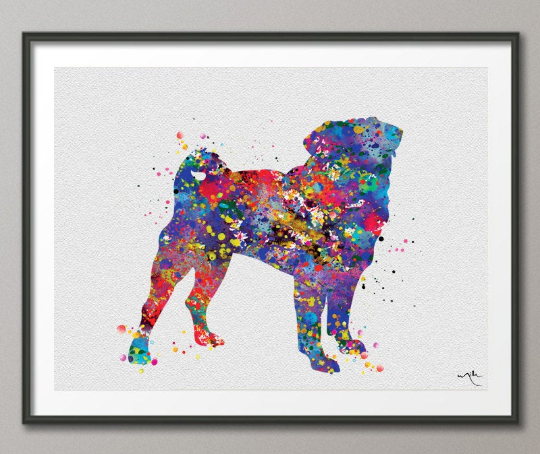 Pug Dog Watercolor Dog Print Pug Art Poster Gift Pet Dog Love Puppy Friend Animal Dog Black Pug Poster Pet Decor Animal Art Dog Art-718 - CocoMilla
