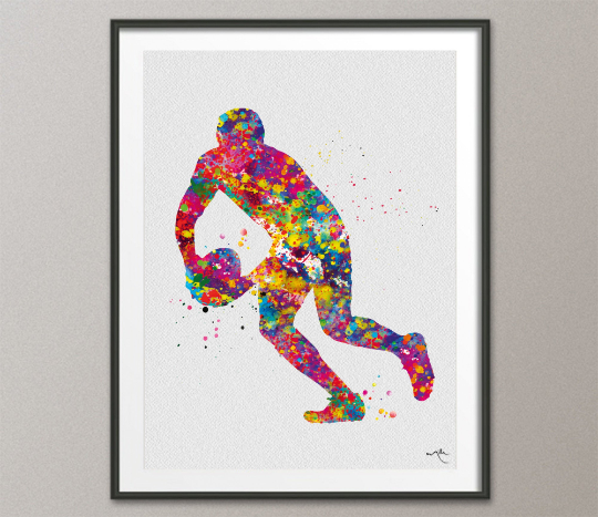 Rugby Player Watercolor Print Rugby Player Man Boy Nursery Dorm Room Ball Poster Wall Art Wall Decor Run With Your Heart Sport Wall Art-1311 - CocoMilla