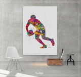 Rugby Player Watercolor Print Rugby Player Man Boy Nursery Dorm Room Ball Poster Wall Art Wall Decor Run With Your Heart Sport Wall Art-1311 - CocoMilla