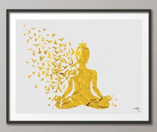 Yoga Art Gold Yogi Yoga Poster Yoga Pose Yoga Print Yoga Woman Watercolor Yoga Studio Sukhasana Pose Yoga Wall Decor Yoga Gift Yoga-929 - CocoMilla