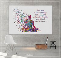 Yoga Man with Birds Your Mind Life Quote Watercolor Print Studio Room Office House Nursery Decor Housewarming Motivational Wall Art-1477 - CocoMilla