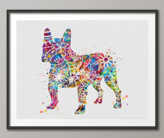 French Bulldog Watercolor Dog Print Frenchie art print Bouledogue Francais Floral Art Pet Doglover Art Friend Animal Dog Poster Dog Art-1471 - CocoMilla