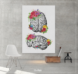 Brain Floral Watercolor Print Flowers Cerebrum Medical Art Neurology Doctor Gift Nurse Psychology Clinic Office Decor Neuroscience Art-1352 - CocoMilla