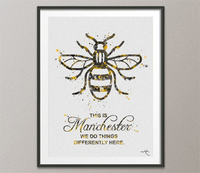 Manchester Bee Watercolor Print This is Manchester Quote Inspirational Wall Art Poster Wall Decor Home Worker Bee Decor Wall Hanging-109 - CocoMilla
