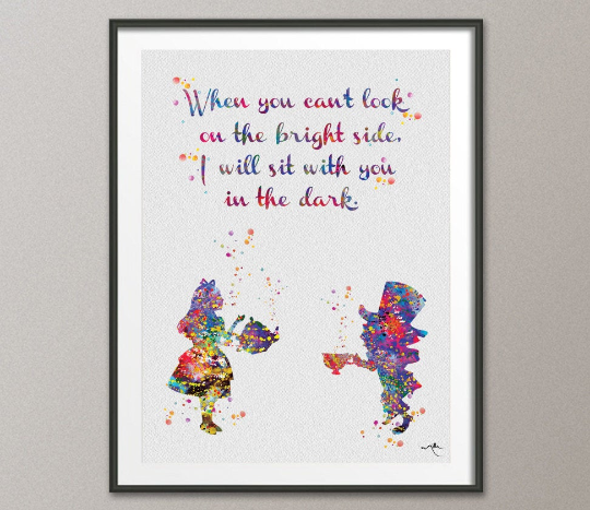 Mad Hatter and Alice in Wonderland Quote 3 Watercolor Print Tea Time Baby Shower For Kids Nursery Love Quote Wedding Gift Wall Hanging-1090 - CocoMilla