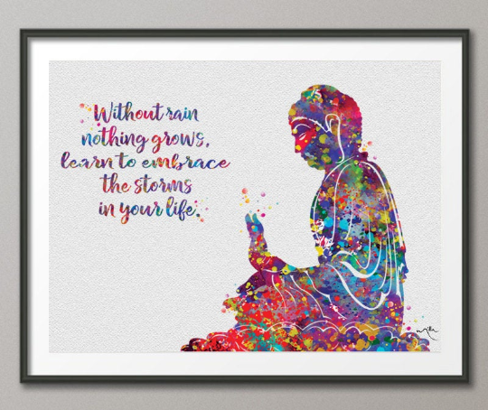 Buddha Quote Rain Watercolor Print Wall Art Poster Buddhism Meditation Wall Decor Art Home Religion Decor Wall Hanging Zen Yoga Poster-875 - CocoMilla