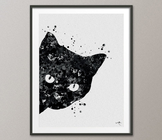Cat Black Watercolor illustrations Art Print Animal Love Wall Art Poster Pet Love Kitten Wall Decor Art Home Decor Wall Hanging No [683] - CocoMilla
