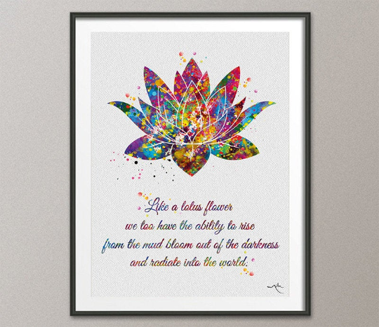 Lotus Quote Watercolor Print Nice Quote Gift Poster Yoga Studio Relaxation Housewarming Inspirational Wall Art Motivational Quote Art-1489 - CocoMilla