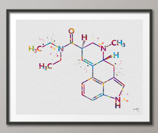 LSD Molecule Watercolor Print Chemical Molecule Symbol Wall Art Nerd Science Art Biology Medical Art Chemistry Laboratory Medical Decor-1645 - CocoMilla