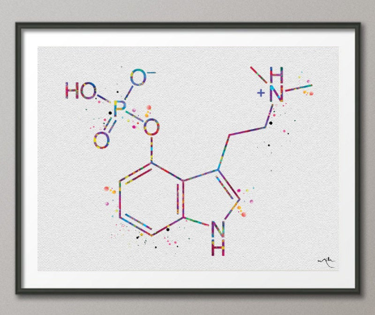 Psilocybin Molecule Watercolor Print Chemical Molecule Magic Mushroom Nerd Art Science Biology Medical Art Chemistry Science Art Decor-304 - CocoMilla