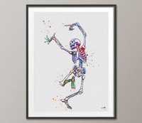 Skeleton Dance Watercolor Print Music Skull Day of the Dead Halloween Wall Art Poster Geek Party Wall Art Home Decor Wall Hanging [NO 621] - CocoMilla