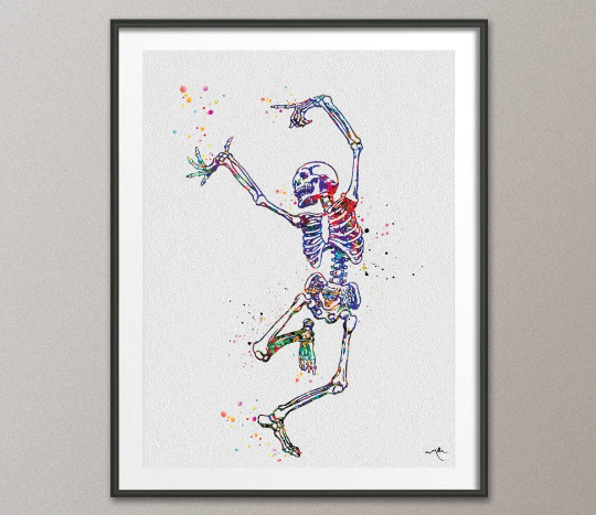 Skeleton Dance Watercolor Print Music Skull Day of the Dead Halloween Wall Art Poster Geek Party Wall Art Home Decor Wall Hanging [NO 621] - CocoMilla