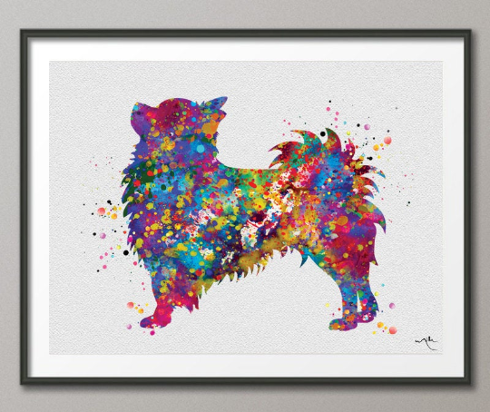 Chihuahua Long Hair Watercolor Print Dog Print Custom Dog Print Cute Dog Art Nursery Dog Wall Art Long Haired Chihuahua Pet Poster Puppy-897 - CocoMilla