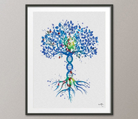 DNA Tree Blue Watercolor Art Print Medical Wall Art Nurse Gift Medical Science Art Gift Doctor Home Decor Biology Office Science Decor-585 - CocoMilla