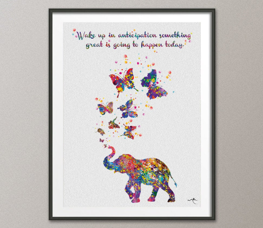 Elephant and Butterfly Motivational Quote Watercolor Print Wedding Gift Wall Art Inspirational Wall Decor Art Home Decor Wall Hanging-379 - CocoMilla