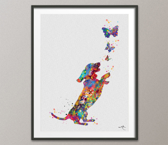 Dachshund Butterfly Dog Watercolor Print Dog Lovers Gift Dog Teckel Doxie Art Print Sausage Dog Wall Decor Art Home Decor Wall Hanging-1627 - CocoMilla