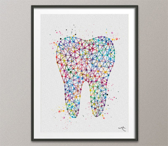 Dental Art Watercolor Print Medical Art Molar Teeth Orthodontic Orthodontist Clinic Office Dentist Geometrical Art Dentistry Wall Art-1578 - CocoMilla