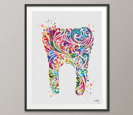 Tooth Floral Art Watercolor Print Medical Art Surgeon Dental Clinic Decor Gift Dental Dentist Dentistry Office Dental Hygienist Art-693 - CocoMilla